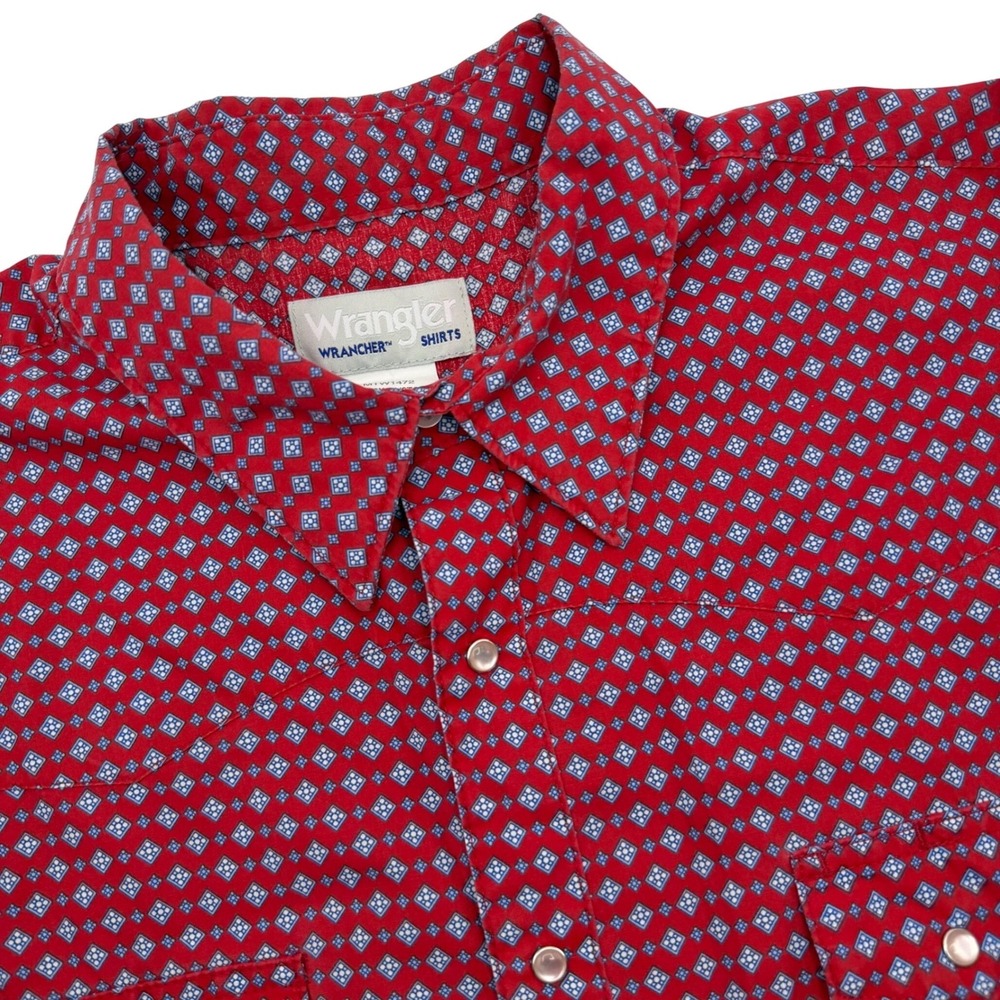 Wrangler Western Pearl Snap Shirt Men's 2XT Red Geometric Short Sleeve MTW1472
